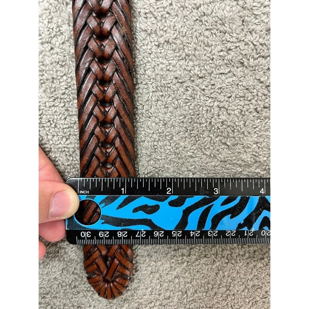 Club Room Mens Brown Woven Braided Leather Belt Gunmetal Buckle Size XL 49 Inch
